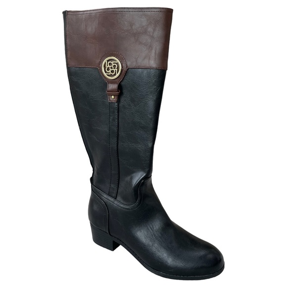 Wide Calf Boots Liz Claiborne Tilia Black Brown Riding Boots Size 9 1/2 W - Picture 15 of 16
